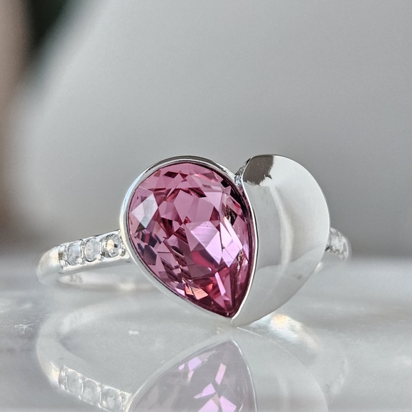 Swarovski crystal Pink heart ring, 925 Sterling Silver Charmed Aroma 2017 - Picture 2 of 2